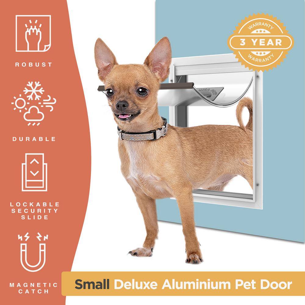 Hakuna Pets 7.2 in. x 9.3 in. Small Deluxe Aluminum Pet Door Adjustable Tunnel White