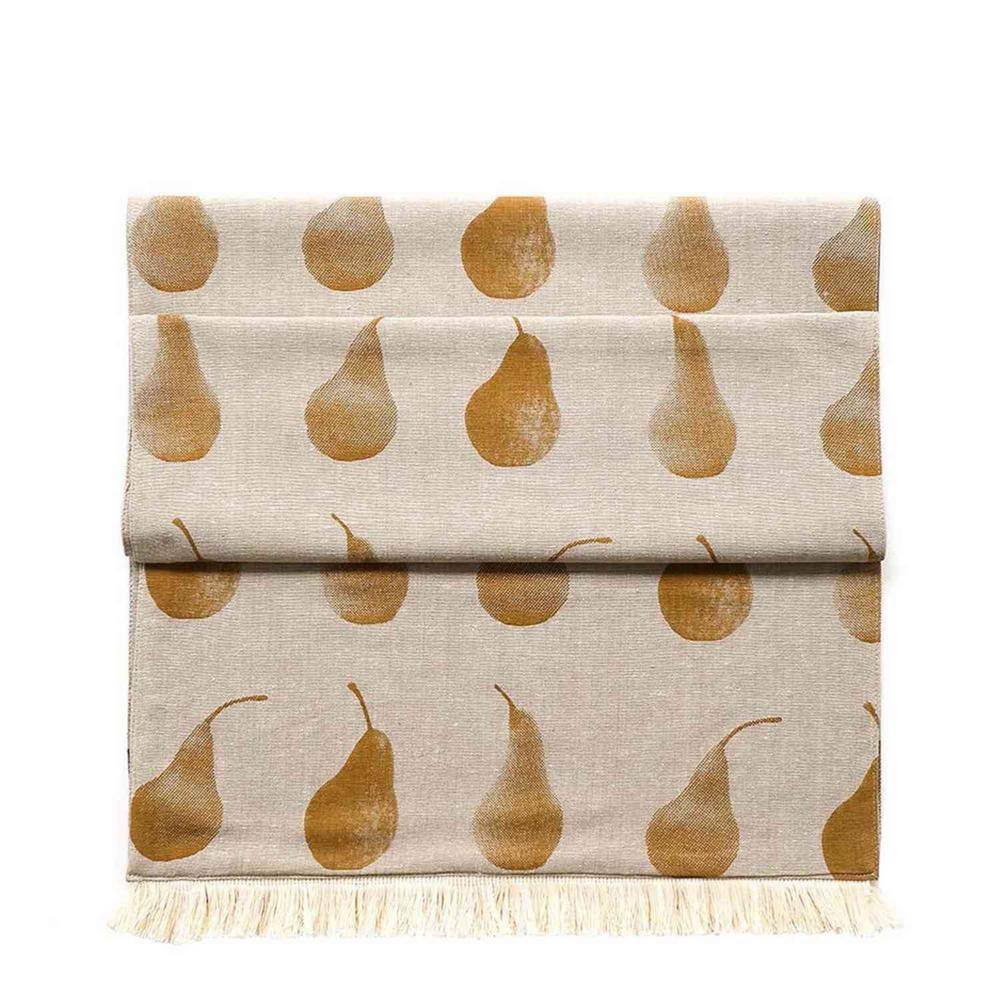 HomeRoots Amelia 13 in. W x 1 in. L Brown/Yellow Geometric Cotton Table Runner Pale Yellow Pear Pattern Placemats (Set of 8)