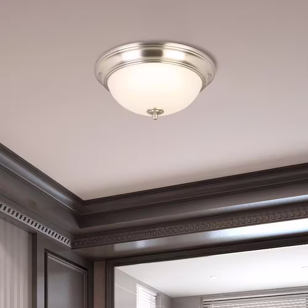 None 13 in. Brushed Nickel LED Flush Mount (2-Pack)