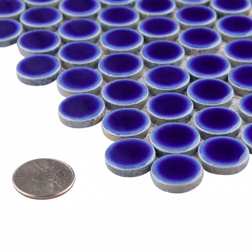 Merola Tile Hudson Penny Round Cobalt Blue 12 in. x 12-5/8 in. Porcelain Mosaic Tile (10.7 sq. ft./Case)