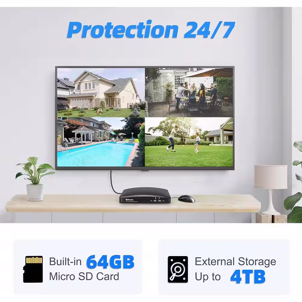 Swann 4-Channel 64GB DVR Security Camera System with 4 -1080p Wired Bullet Cameras