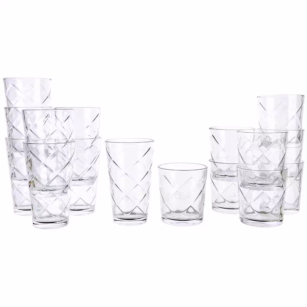 GIBSON HOME 16 Piece Lattice Glassware Drinkware Set