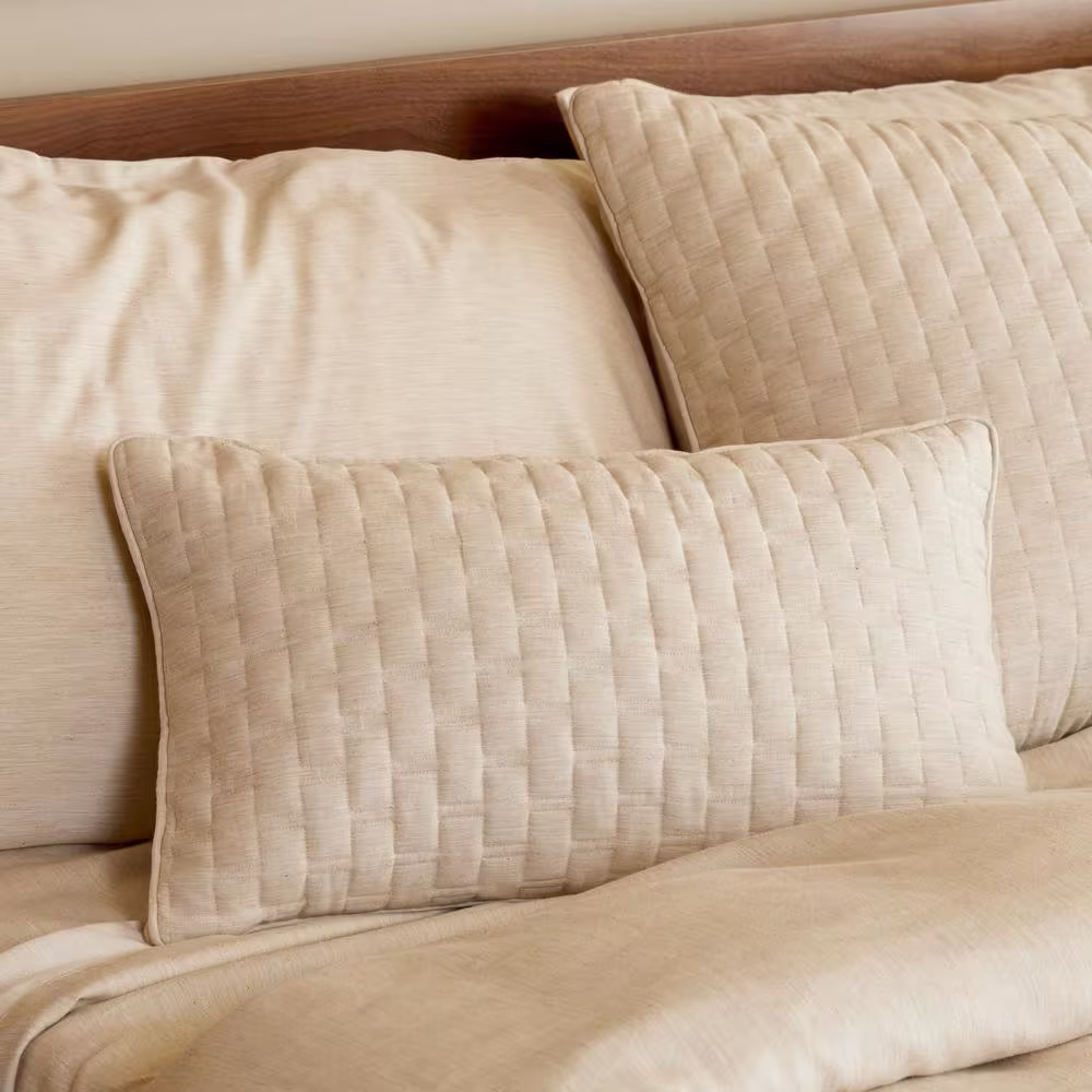 None Melange Viscose from Bamboo Cotton Quilted Decorative Pillow - Sand