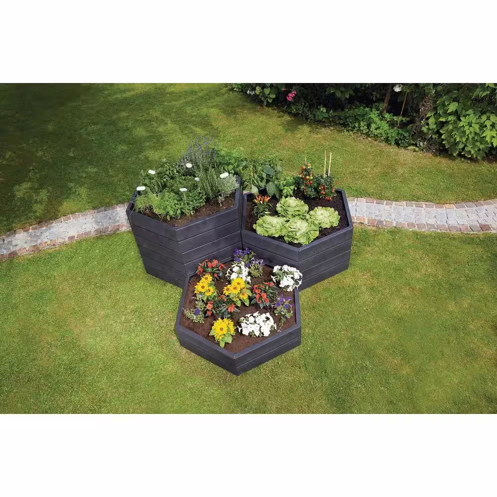 Exaco 43.5 in. W x 43.5 in. L x 10 in. H Anthracite Hexagonal Plastic Modular Raised Bed