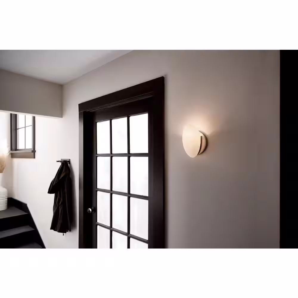 KICHLER Swiss Passport 1-Light Brushed Nickel Bathroom Indoor Wall Sconce Light with Satin Etched Cased Opal Glass Shade