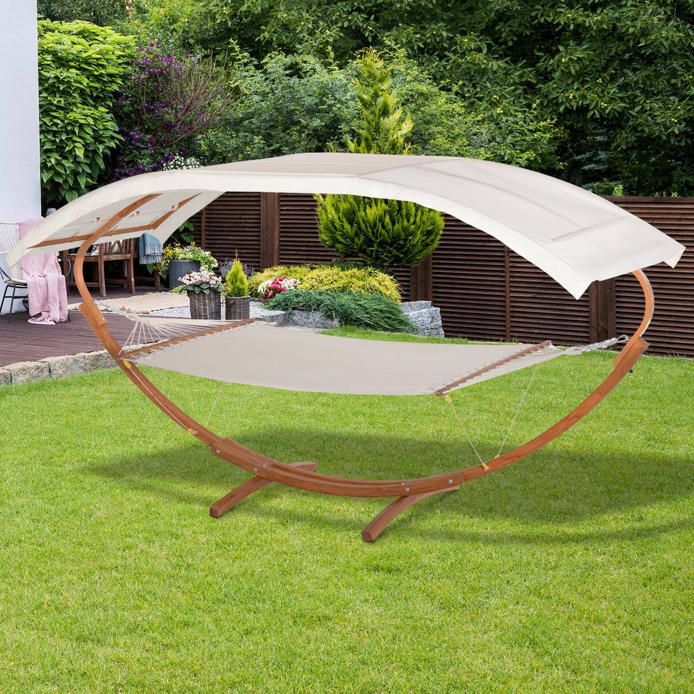 Outsunny 13 ft. Free Standing Hammock with Cotton Fabric Bed in White