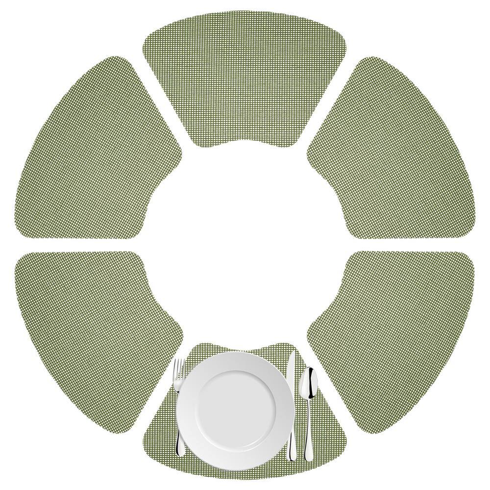 Kraftware Fishnet 19 in. x 13 in. Kale Green PVC Covered Jute Wedge Placemat (Set of 6)