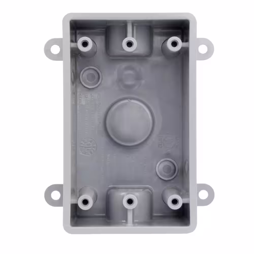 Commercial Electric 1-Gang Non-Metallic Weatherproof Box with (3) 1/2 in. Holes, Gray