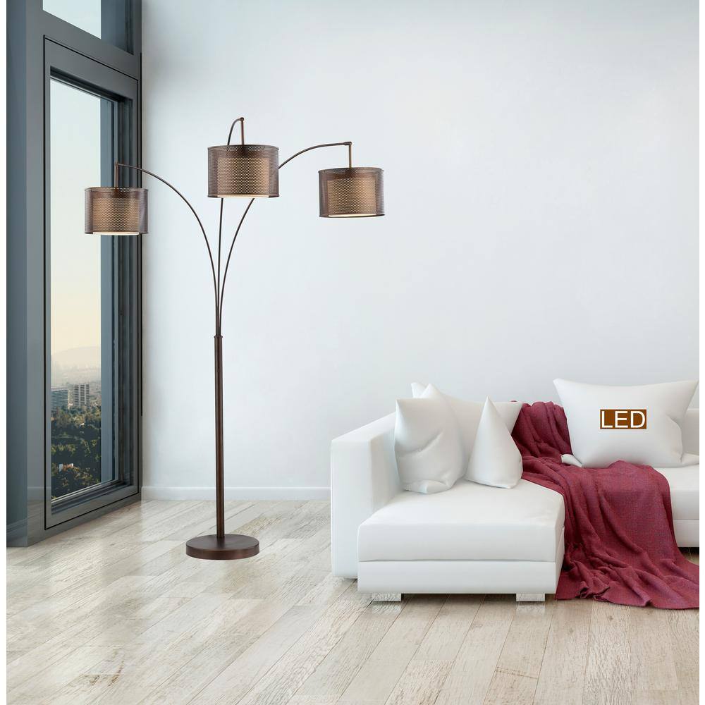 ARTIVA Lumiere II 83 in. LED Antique Bronze Floor Lamp with Double Shade and Dimmer