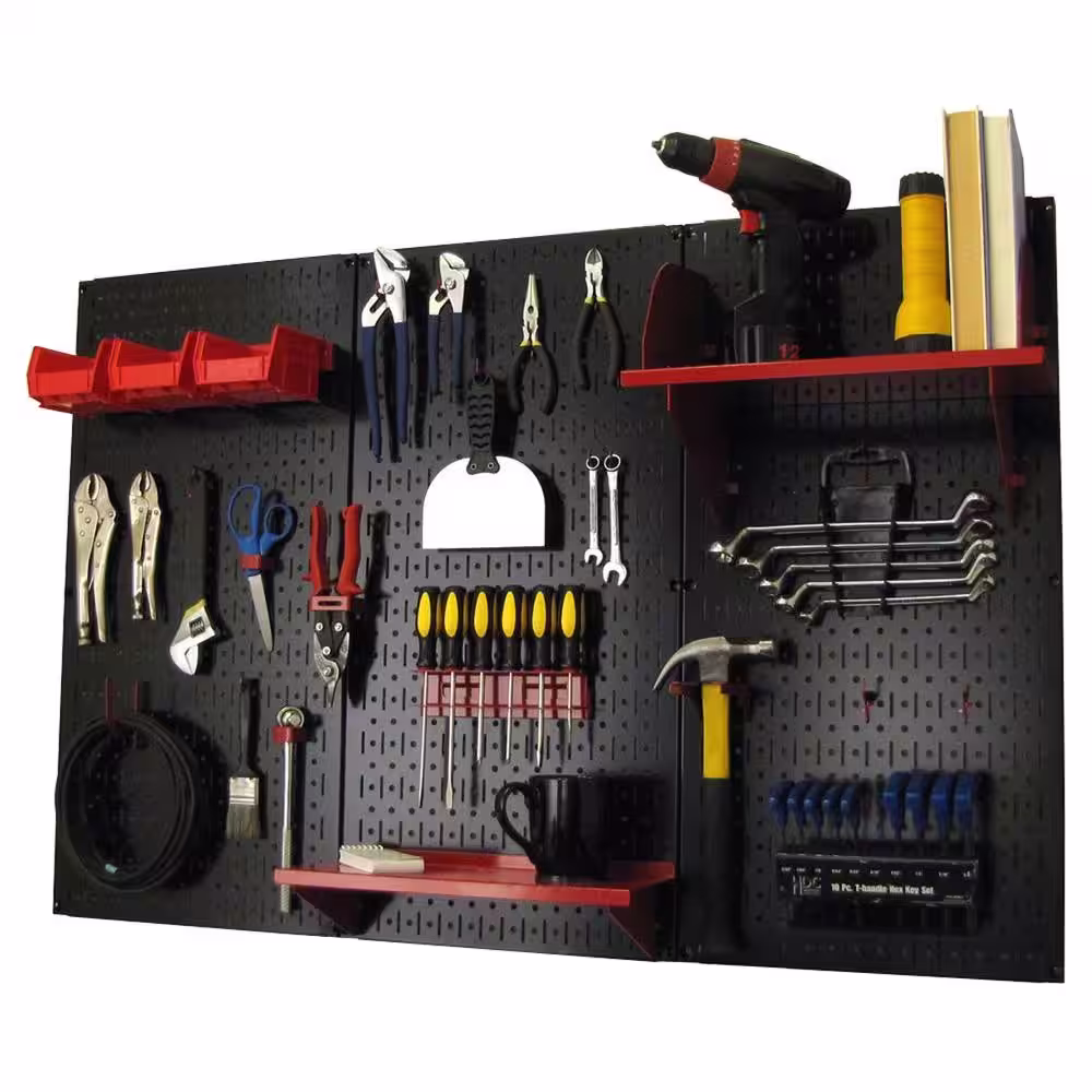 Wall Control 32 in. x 48 in. Metal Pegboard Standard Tool Storage Kit with Black Pegboard and Red Peg Accessories