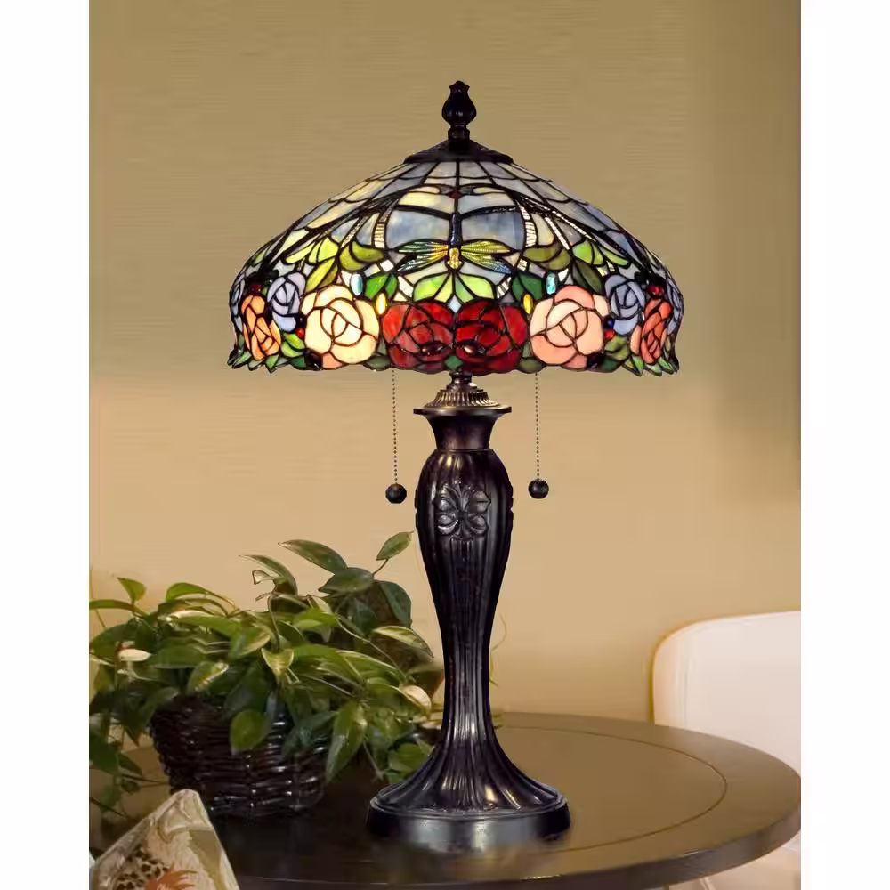 Dale Tiffany 27 in. Fieldstone Zenia Table Lamp with Tiffany Art Glass Shade