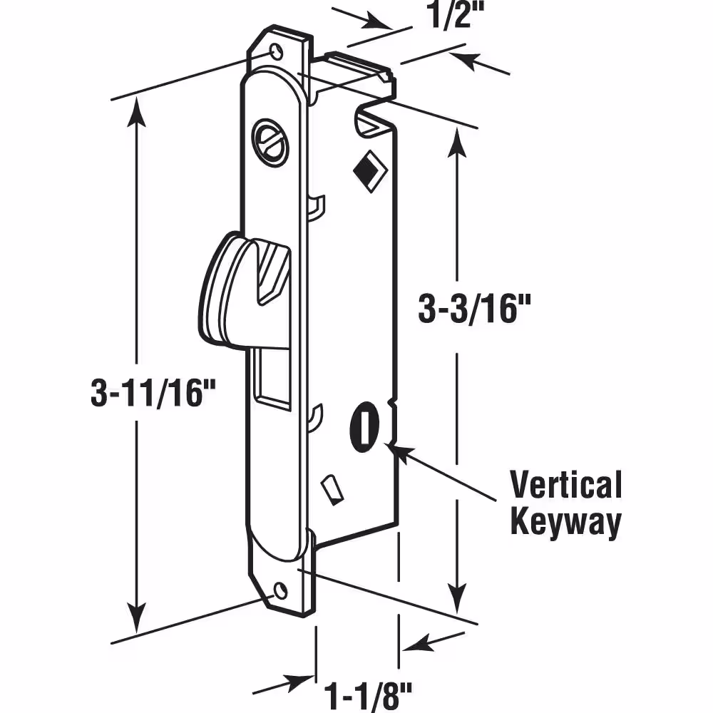 Prime-Line Mortise Lock, 3-11/16 in. Hole Centers, Vertical Keyway Position, Steel Construction