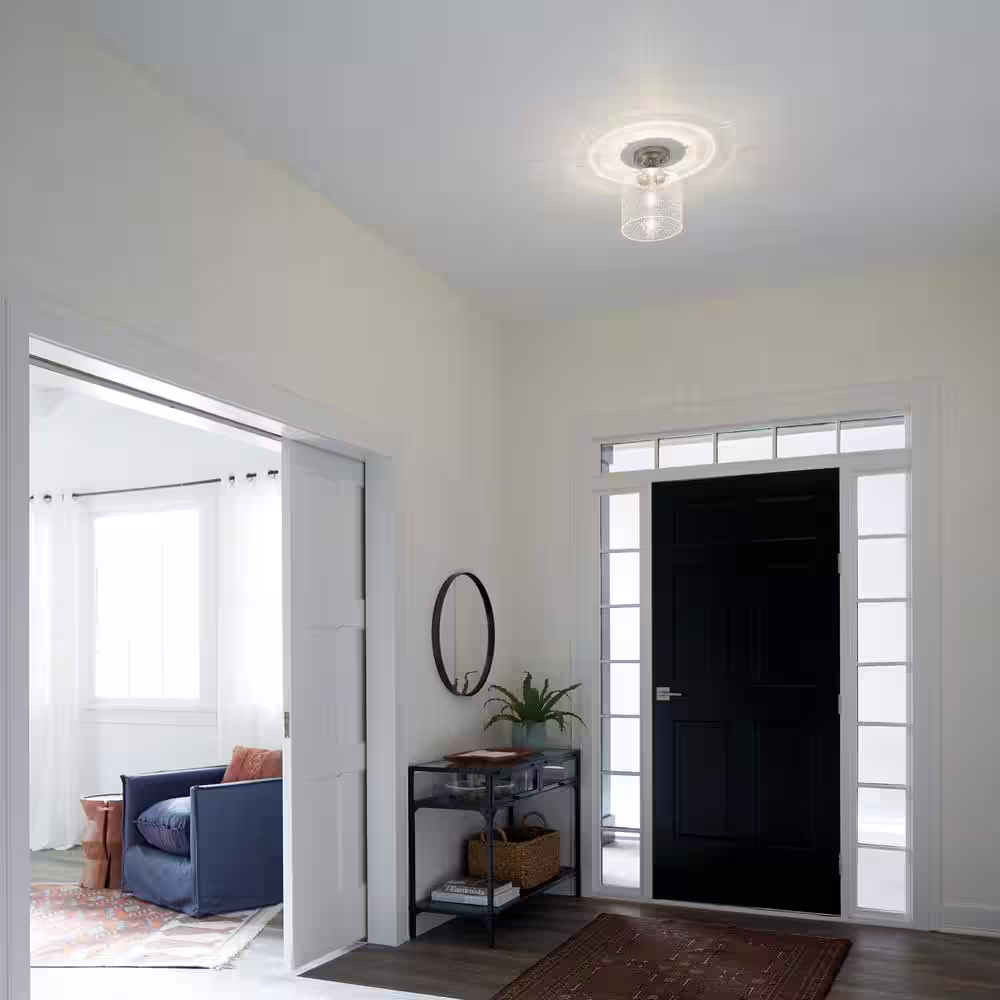 KICHLER Winslow 8.5 in. 1-Light Brushed Nickel Hallway Contemporary Semi-Flush Mount Ceiling Light with Clear Seeded Glass