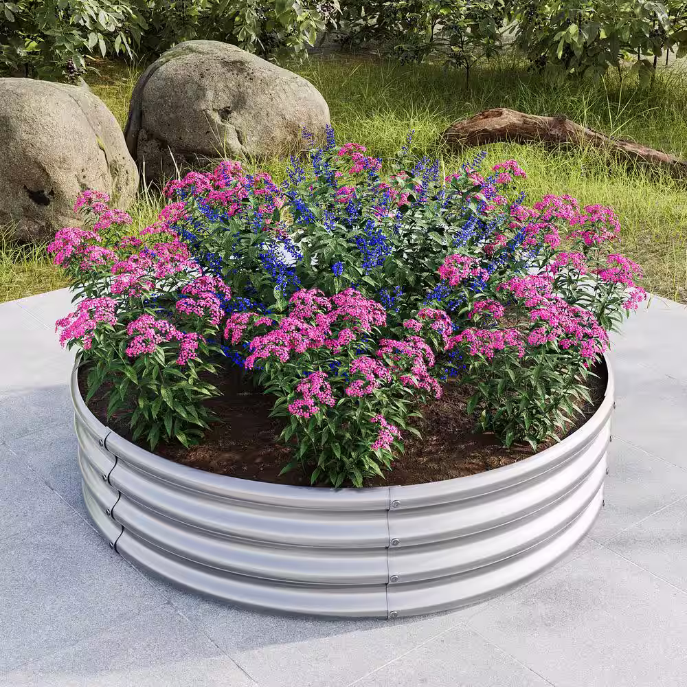 None 47.2 in. Metal Round Raised Garedn Bed for Vegetable Raised Planter Box Planter Raised Bed Flowers Herbs Fruit in Silver