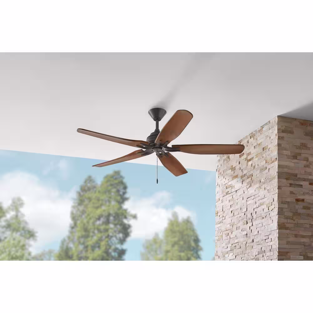 Hampton Bay Danetree 60 in. Indoor/Outdoor Natural Iron Ceiling Fan with Hand Carved Wood Blades and Pull Chain Included