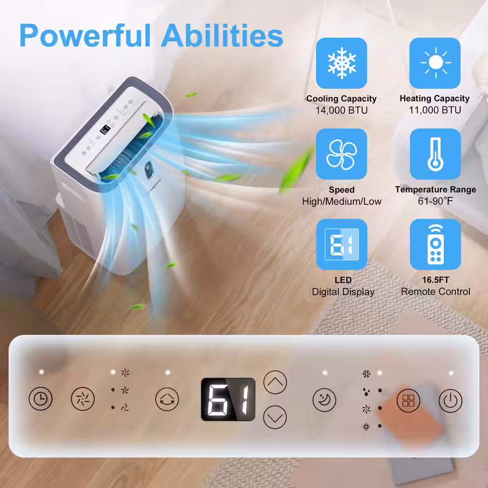 None 14000 BTU (DOE) Portable Air Conditioner 700 sq. ft. 4-in-1 Portable AC Heater Dehumidifier and Fanwith Remote in White