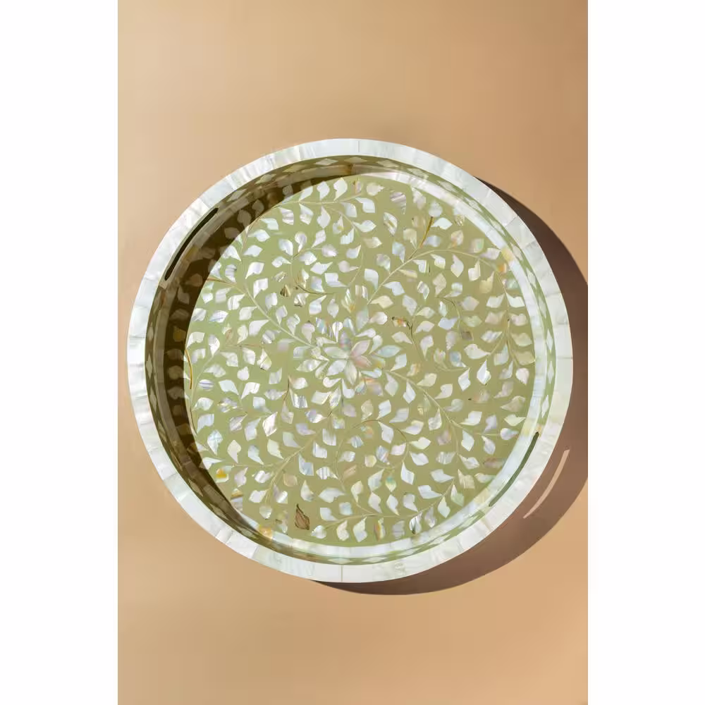 GAURI KOHLI Jodhpur Mother of Pearl Decorative Tray - Beige 18 in.