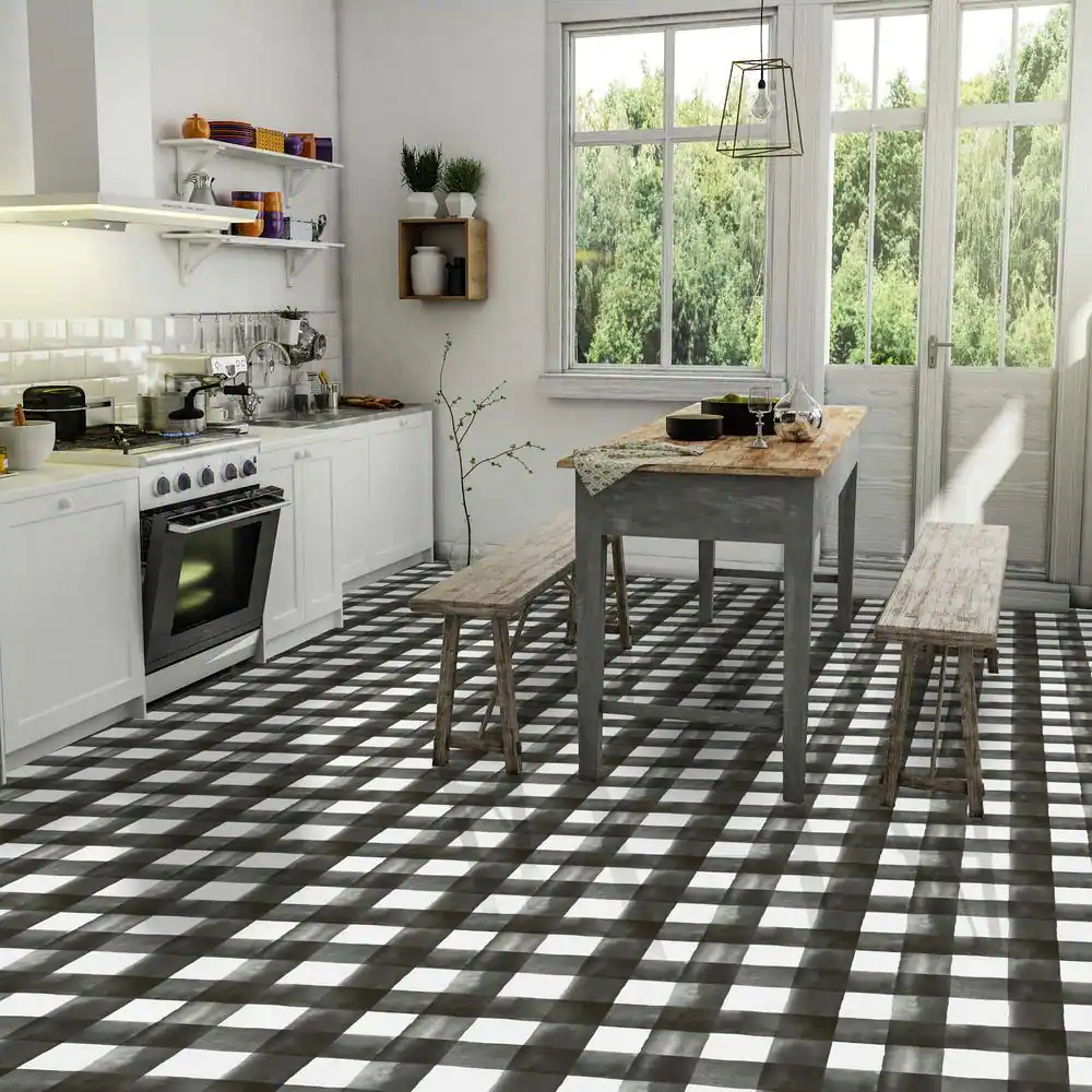 ACHIM Retro 12 in. W x 12 in. L Watercolor Check Smoke/White Peel and Stick Vinyl Tile Flooring (20 sq. ft./case)