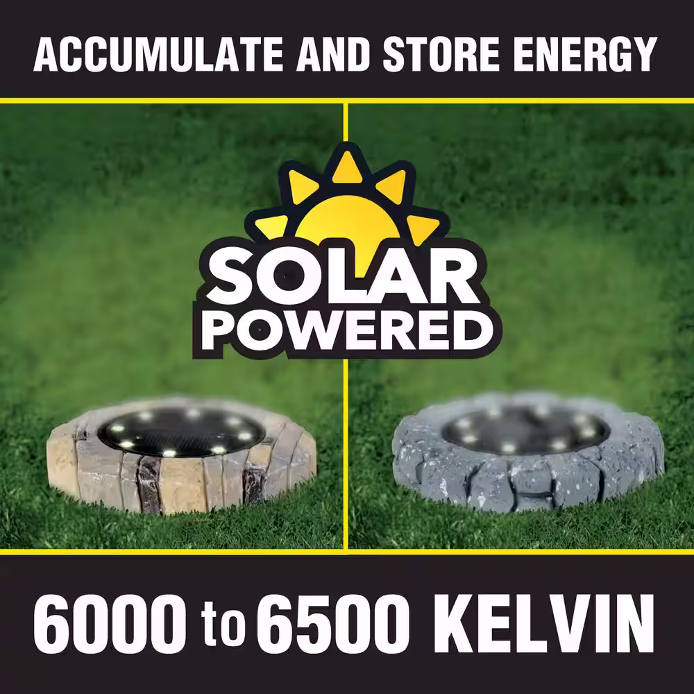 BELL+HOWELL Solar Powered Dark Gray Stone Like Outdoor Integrated LED Landscape Disk Path Lights (8-Pack)