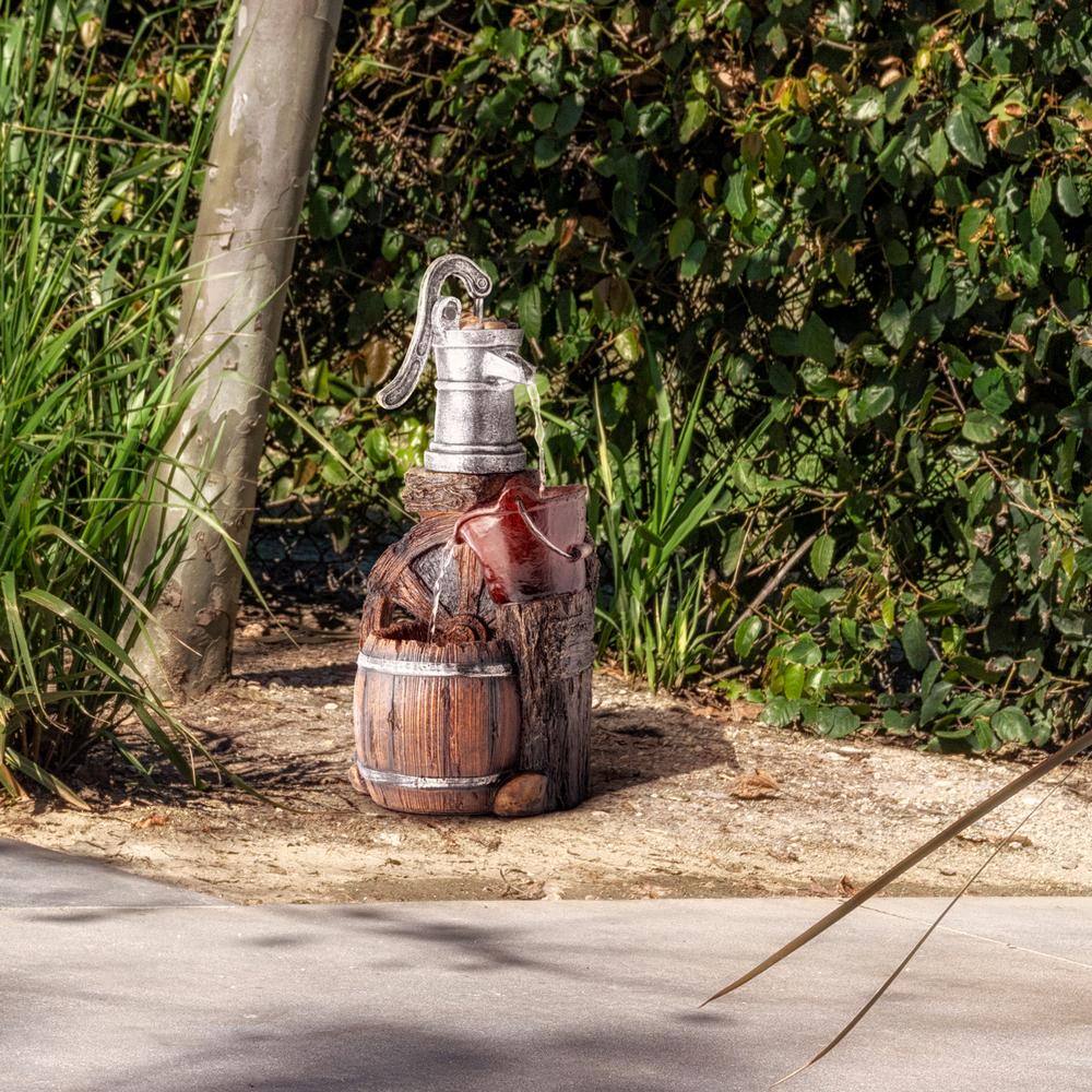 Alpine Corporation 24 in. Tall Outdoor 3-Tier Old-Fashioned Pump Barrel Fountain Yard Art decor