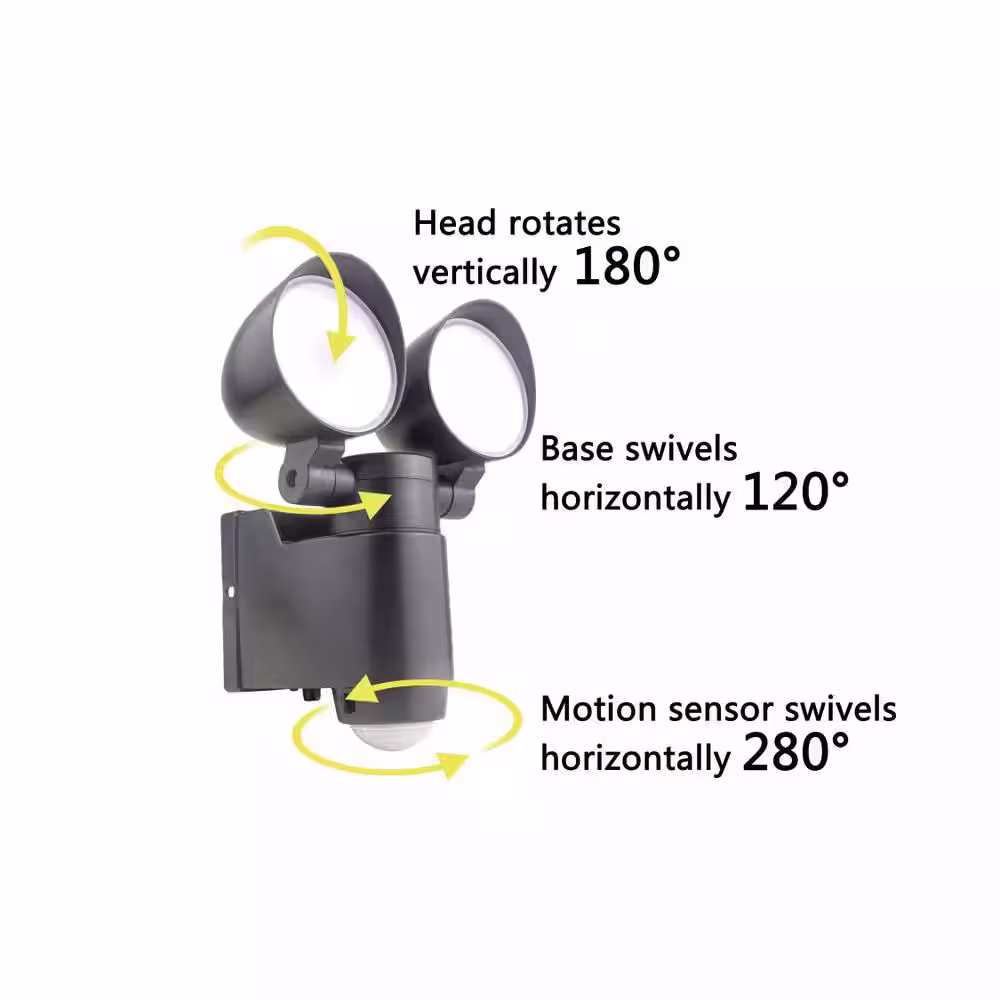 Spitzer 800 Lumens Dual Head Battery Powered Motion Activated LED Security Flood Light
