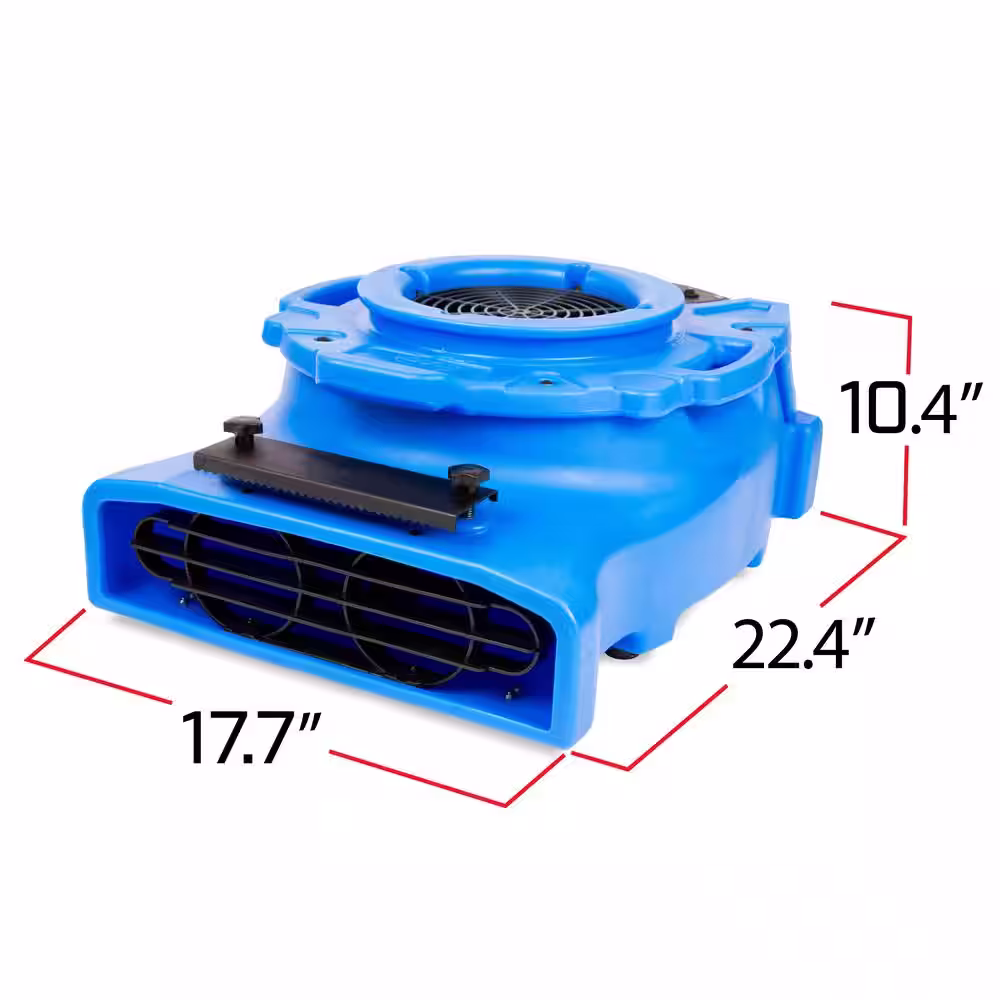 B-Air 1/4 HP Low Profile Blue Air Mover Blower Fan for Water Damage Restoration Carpet Dryer Floor