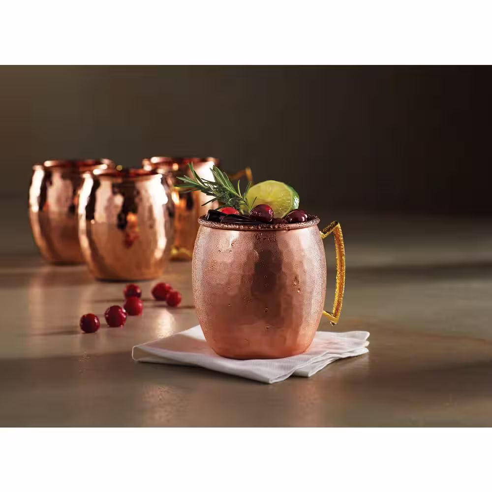 Old Dutch 16 oz. Solid Copper Hammered Mule Mug with Unlined Non-Lacquered (Set of 4)