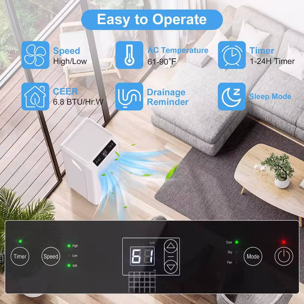 None 10000 BTU (DOE) Portable Air Conditioner 450 sq. ft. 3-in-1 AC Unit Dehumidifier and Fanwith Wi-Fi Remote in White