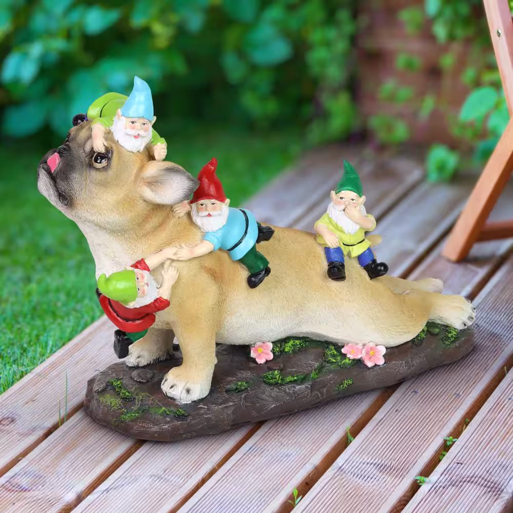 Exhart French Bulldog, Hand Painted, UV-Treated Resin, 6.5 in. x 12 in. Gnomes Garden Statue