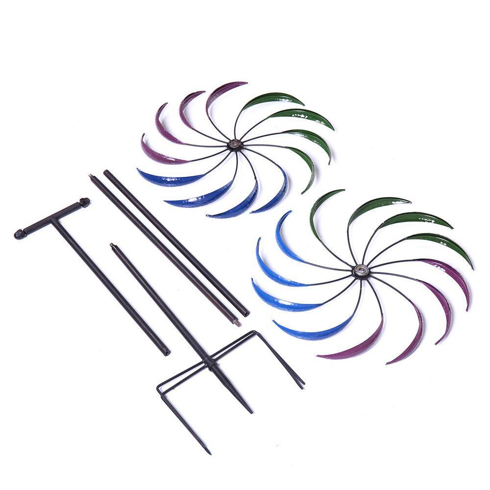 TIRAMISUBEST 16 in. x 16 in. x 79 in. Decorative Lawn Ornament Tri-Colored Rainbow Windmill