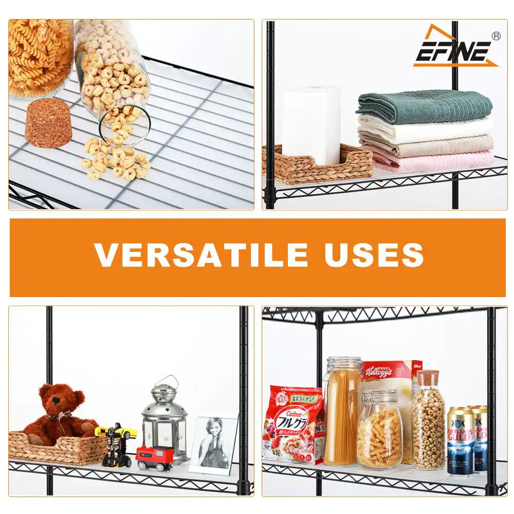 EFINE Black 5-Tier Carbon Steel Wire Garage Storage Shelving Unit with 8 Hooks (23.6 in. W x 59 in. H x 14 in. D)