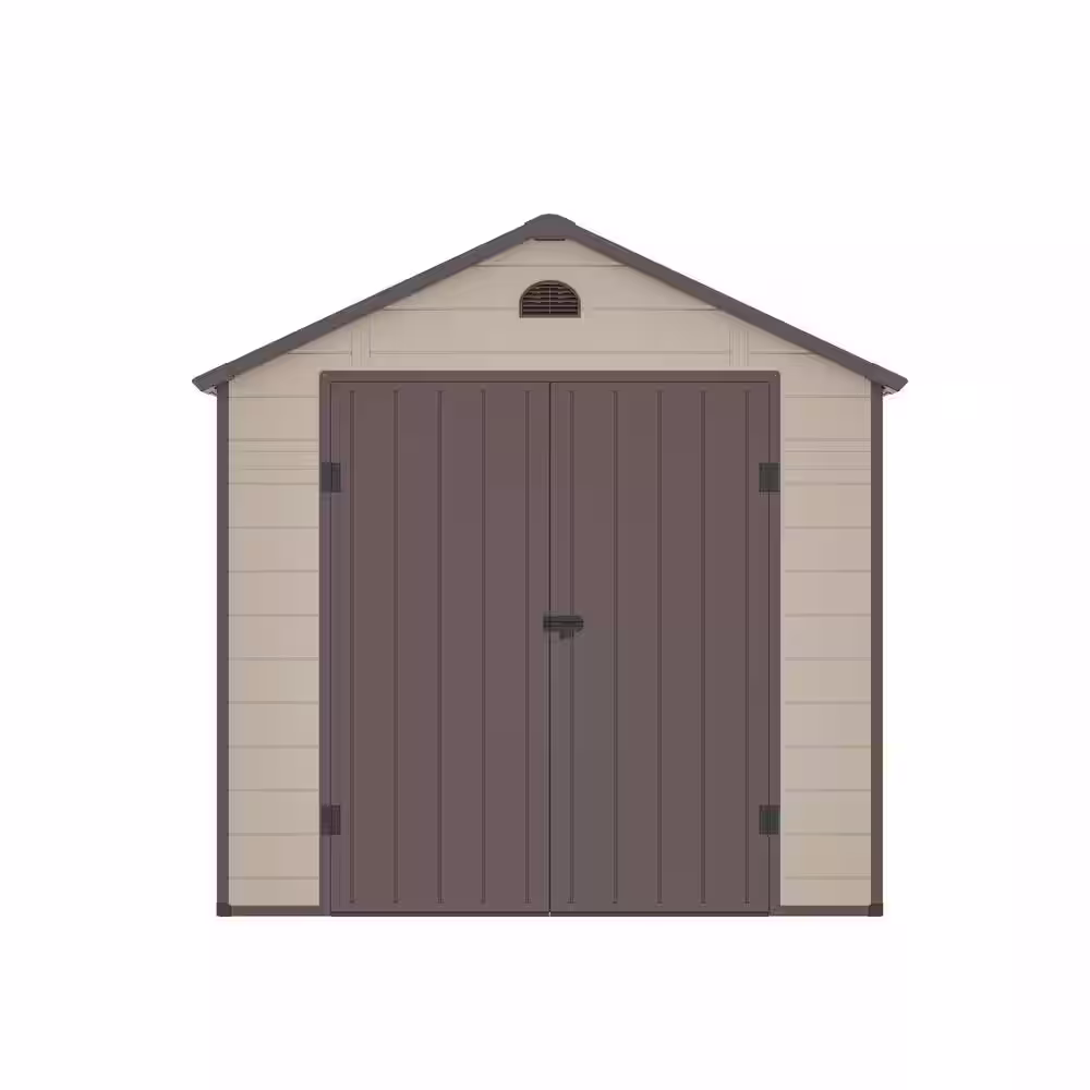 None 8 ft. W x 9.2 ft. D Plastic Outdoor Patio Storage Shed with Floor and Lockable Door Coverage Area 73.6 sq. ft.