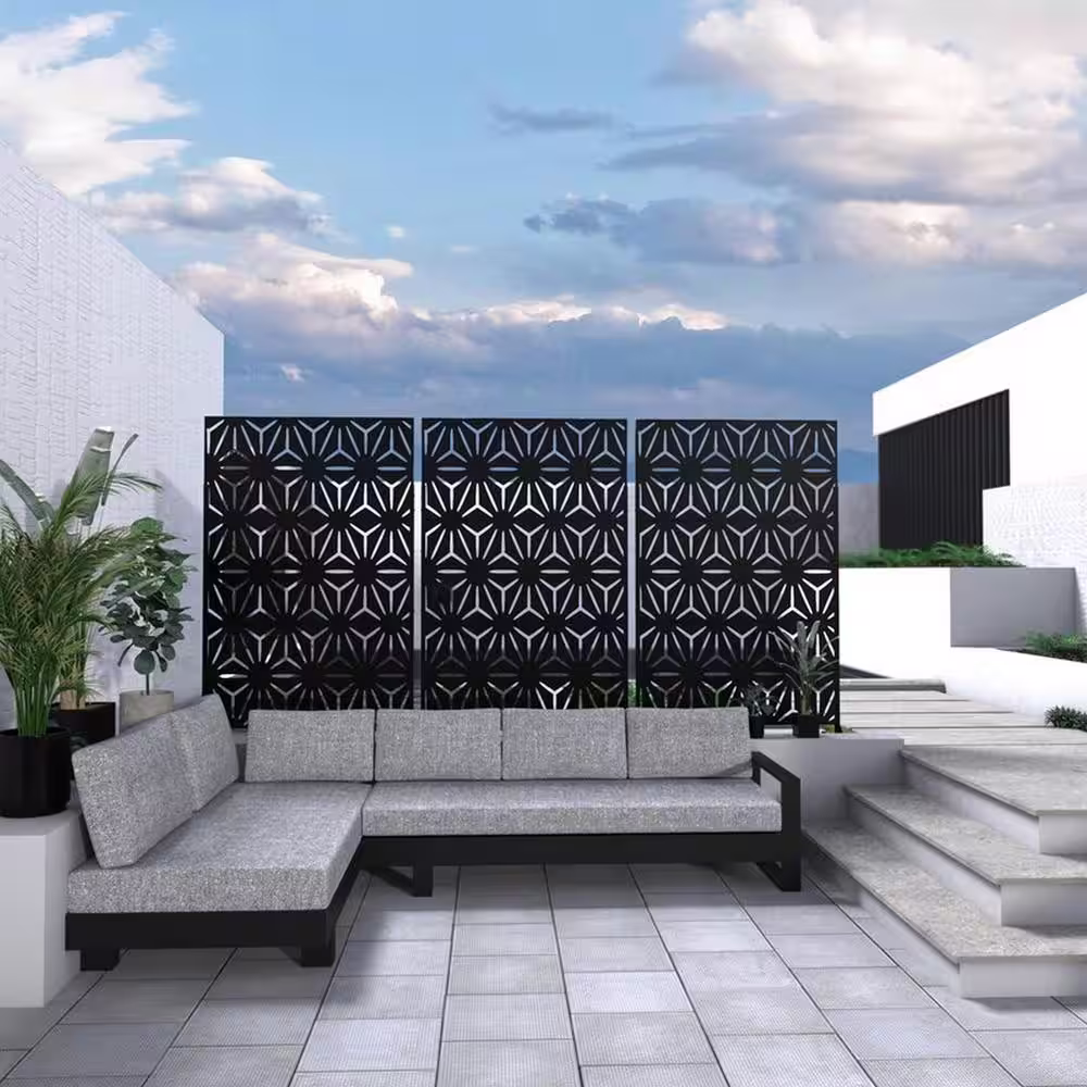 Ejoy New Style MetalArt Laser Cut Metal Black BigDiamond Privacy Fence Screen (24 in. x 48 in. per Piece 3-Piece Combo)