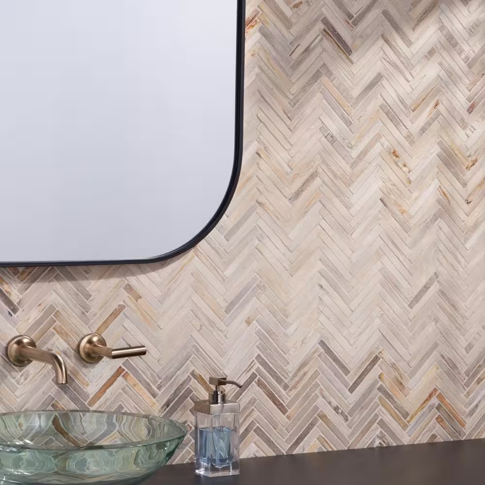 Ivy Hill Tile Dixiewood Herringbone Brown 9.25 in. x 11.22 in. Marble Mosaic Tile (0.78 sq. ft./Each)