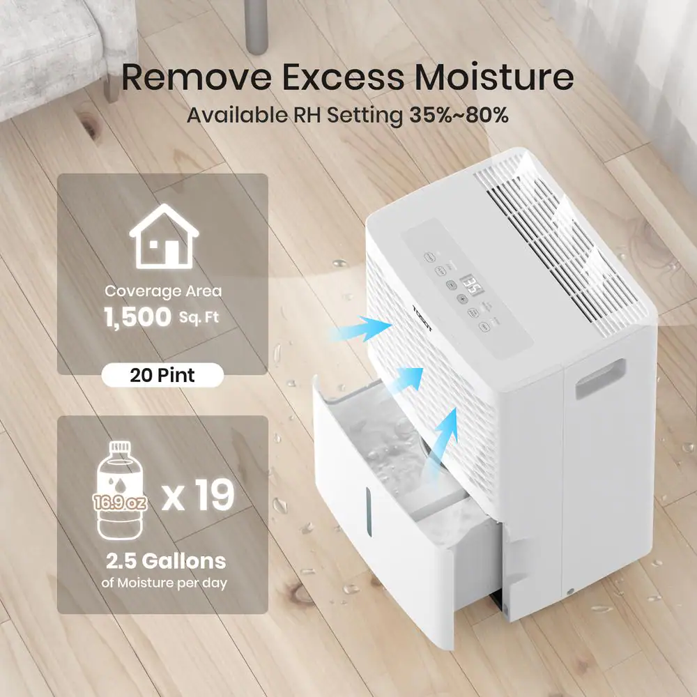 Tosot 20-Pint Capacity 1,500 sq. ft. Energy Star Dehumidifier for Home, Basement, Bedroom or Bathroom