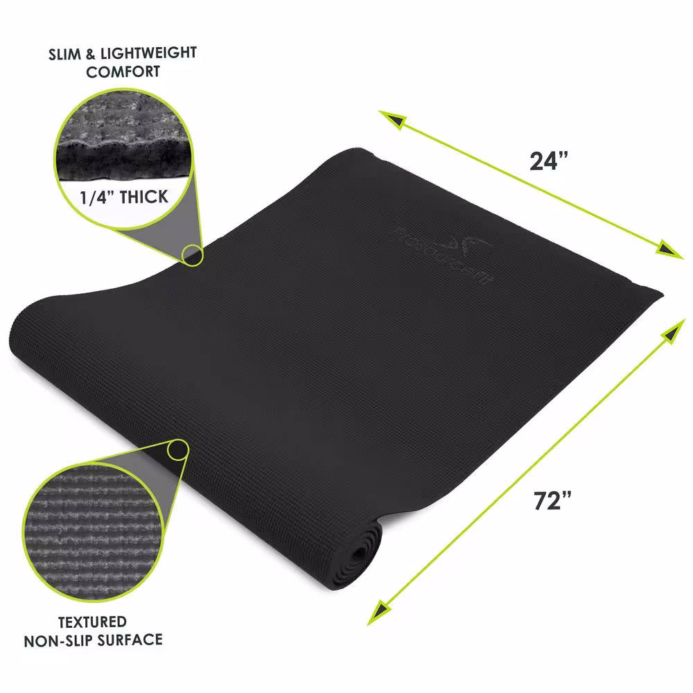 PROSOURCEFIT All Purpose Black 72 in. x 24 in. x 0.25 in. Original Exercise Yoga Mat with Carrying Straps, Non Slip (12 sq. ft.)
