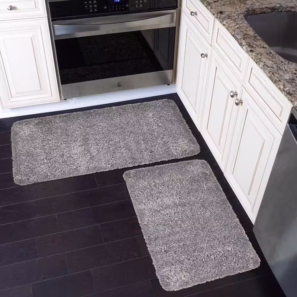 SUSSEXHOME Solid Gray Bathroom Rugs Sets, Non Slip Bath Mats, 2-Piece Bathroom Rugs Sets