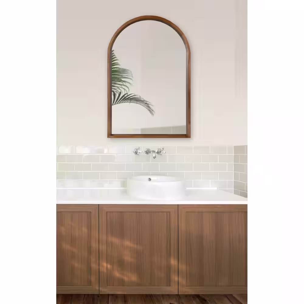 Kate and Laurel Medium Arch Rustic Brown Classic Mirror (36 in. H x 24 in. W)
