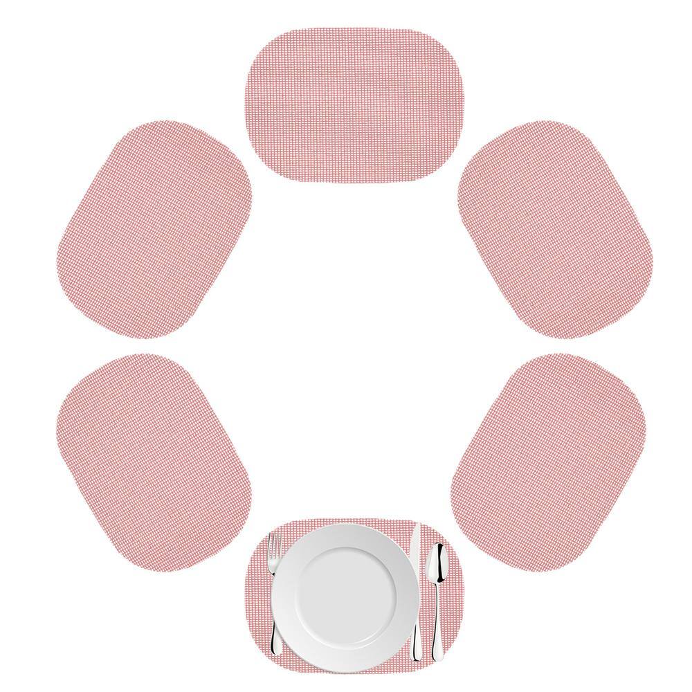 Kraftware Fishnet 17 in. x 12 in. Orchid PVC Covered Jute Oval Placemat (Set of 6)