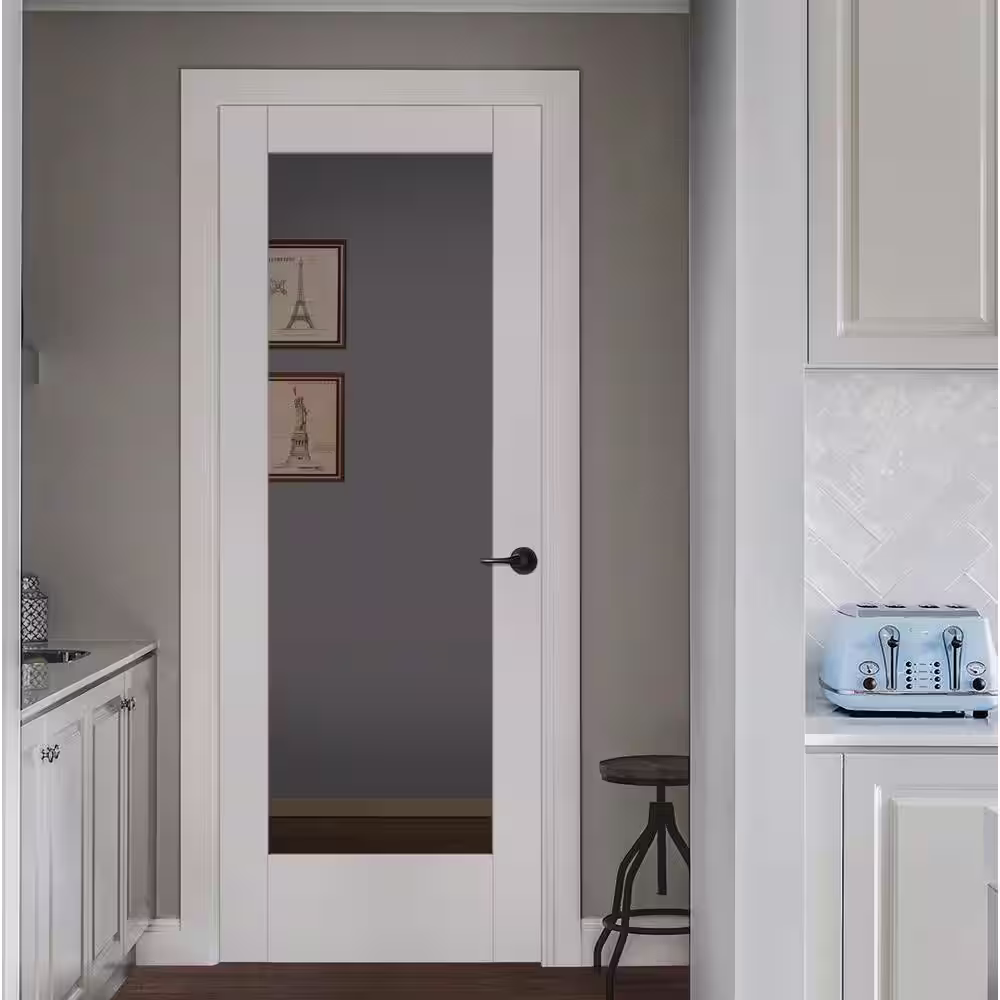 JELD-WEN 32 in. x 80 in. MODA Primed PMC1011 Solid Core Wood Interior Door Slab w/Clear Glass