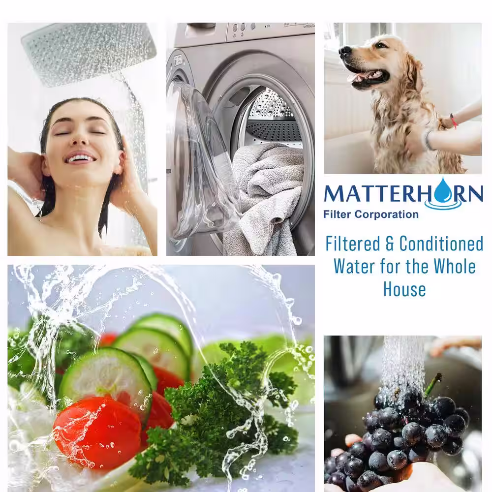 Matterhorn Salt-Free Blue 3-Stage Softening/Conditioning Whole HouseWater Filtration System for Scale, Chlorine Removal and More