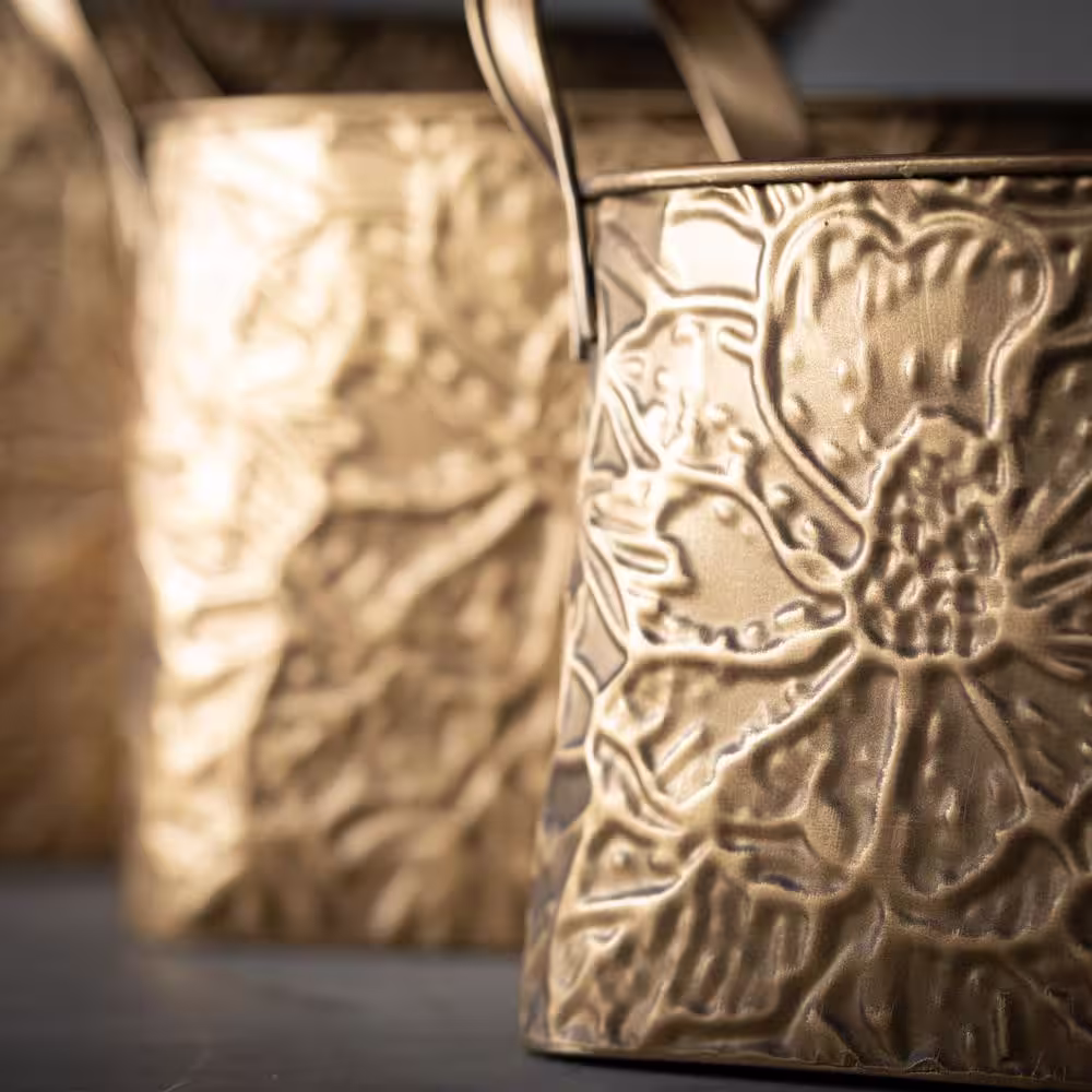 SULLIVANS 8 in., 9.5 in. and 10.5 in. Brass Botanical Basket - Set of 3; Gold