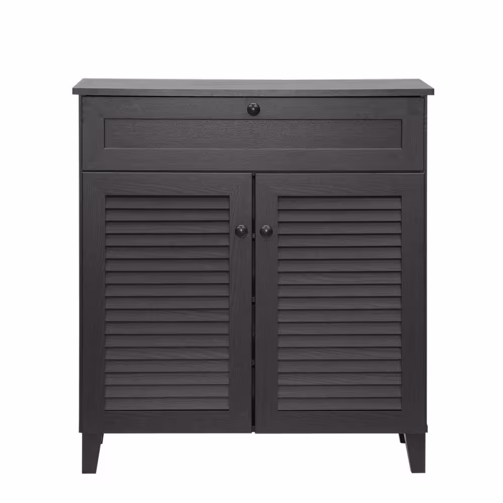 Baxton Studio 33.38 in. H x 30.75 in. W Brown Wood Shoe Storage Cabinet