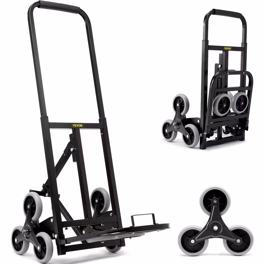 VEVOR Stair Climbing Cart 375 lbs. Foldable Hand Truck with Backup Wheels for Transport Goods in Warehouses, Shopping Mall