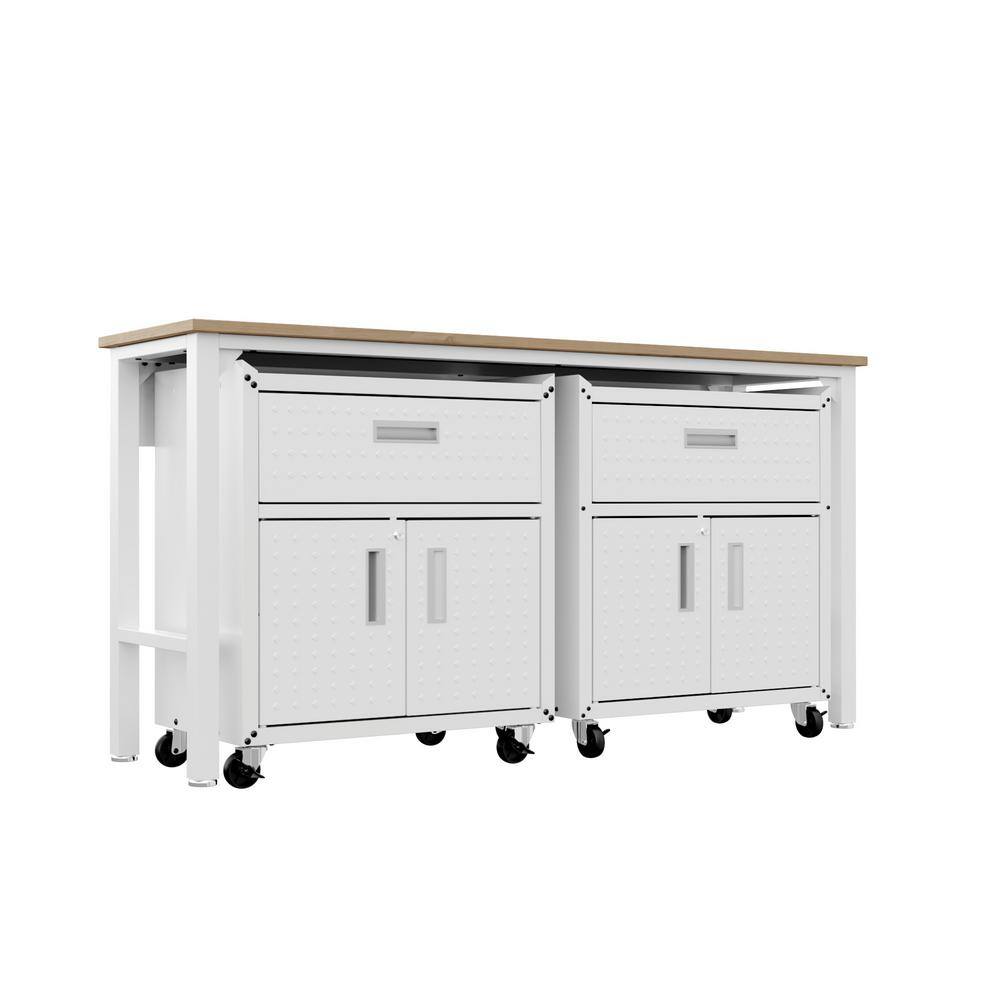 Manhattan Comfort Fortress 72.4 in. W x 37.6 in. H x 20.5 in. D Mobile Space-Saving Garage Storage System 4.0 in White (3-Piece)
