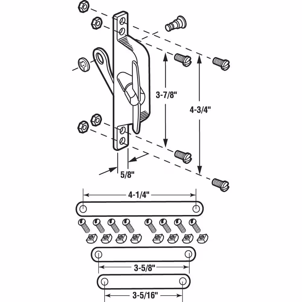 Prime-Line Jalousie Operator, Reversible, With Three Link Arms, Aluminum Finish