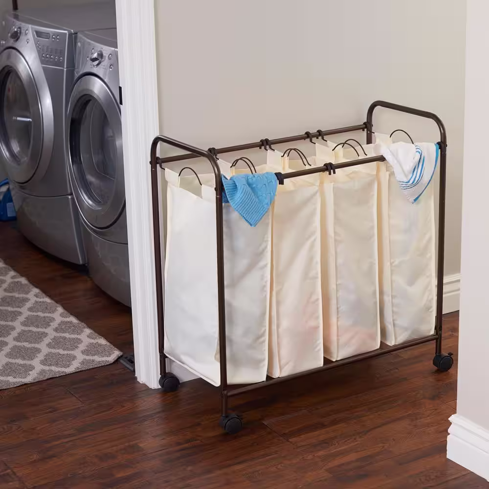 HOUSEHOLD ESSENTIALS Rolling Quad Laundry Sorter, in Antique Bronze