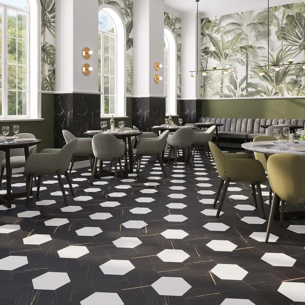 Lucida Surfaces MosaiCore Noir 28 MIL x 12 in. W x 10 in. L Glue Down Waterproof Vinyl Tile Flooring (12.3 sqft/case)