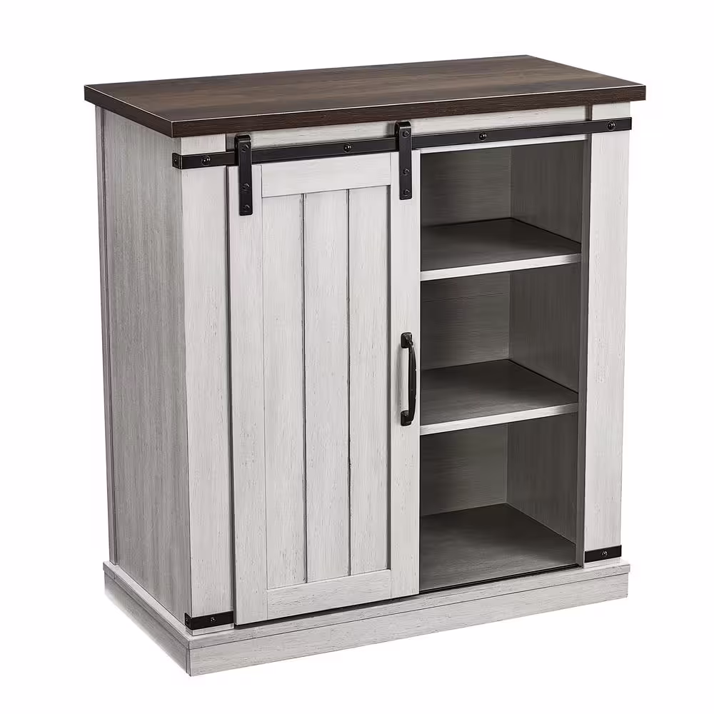 FESTIVO 31.5 in. Saw Cut-Off White with Dark Walnut Desktop TV Stand (Fits TVs Up To 40 in.)