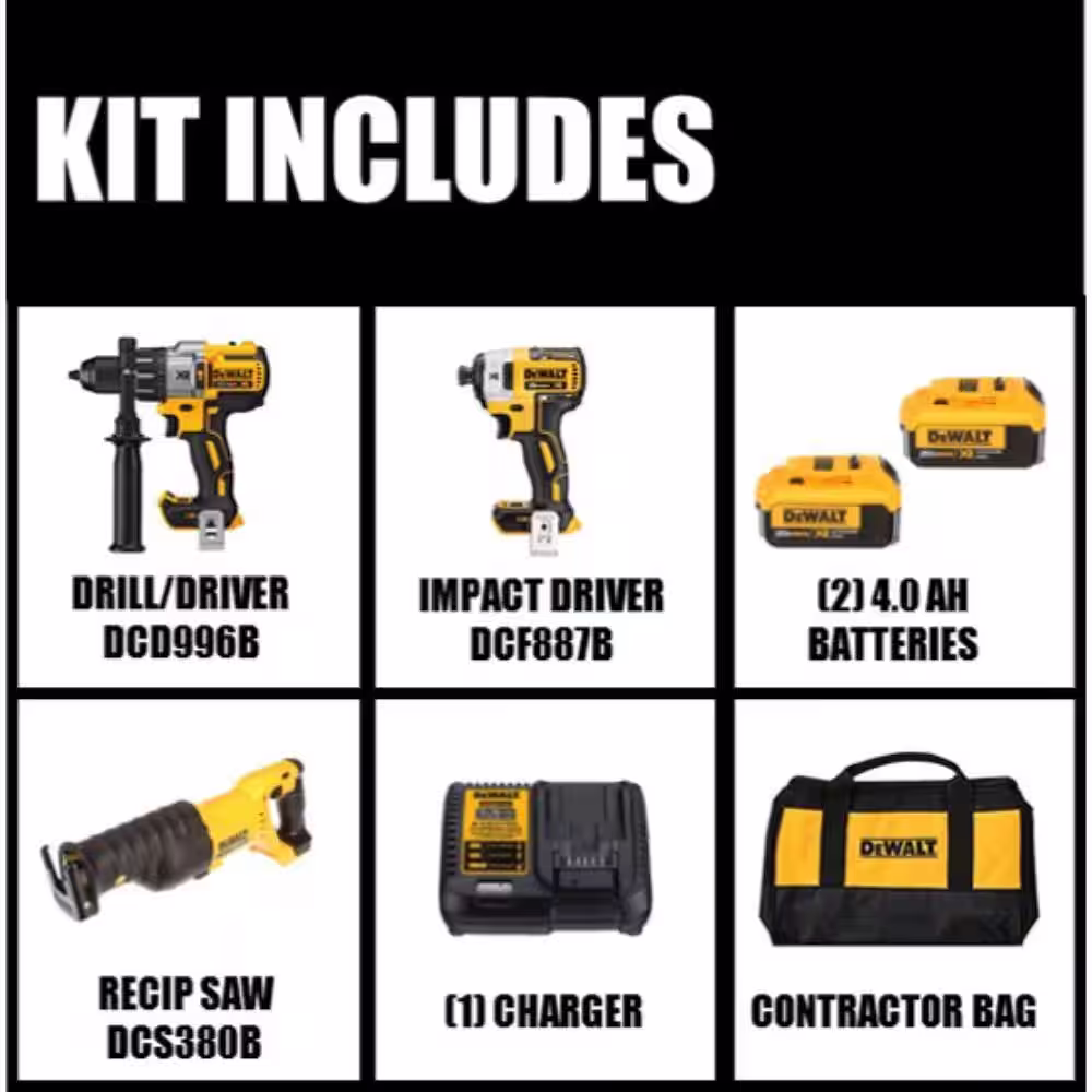 DEWALT 20V MAX XR Lithium-Ion Cordless Brushless 2 Tool Combo Kit, 20V Reciprocating Saw, (2) 20V 4.0Ah Batteries, and Charger